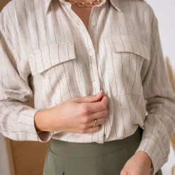 Chemise TEXTO beige rayures noires