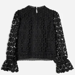 Chemisier noir TEXTO manches longues en dentelle