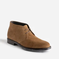 Chunky boots beige foncé cuir velours