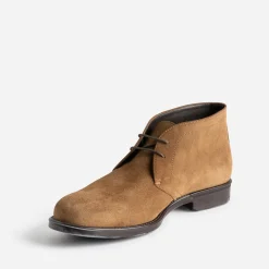 Chunky boots beige foncé cuir velours