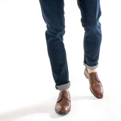 Derby cognac en cuir à lacet bleu