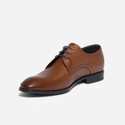 Derby cognac en cuir à lacet bleu