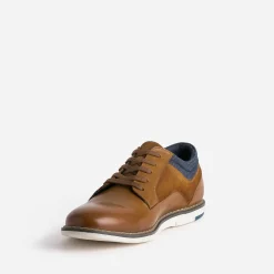 Derby confort camel mix cuir et textile