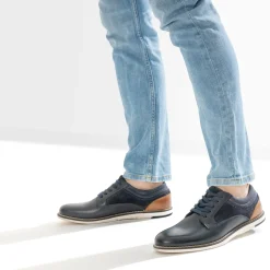 Derby confort marine mix cuir et textile