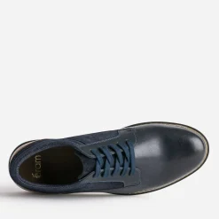 Derby confort marine mix cuir et textile