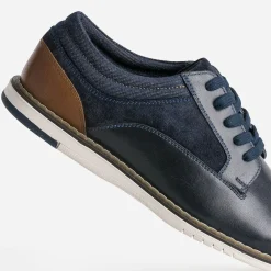 Derby confort marine mix cuir et textile