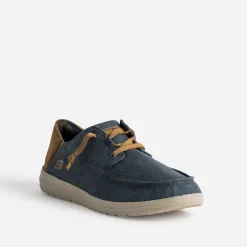 Derby marine toile et cuir velours