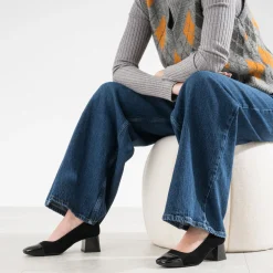 Escarpin noir cuir velours bout verni