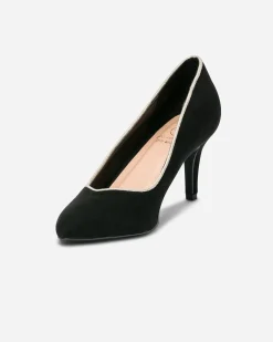 Escarpin noir suédé éco-conçu à bord doré et bout pointu