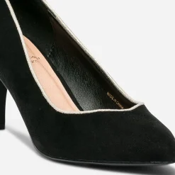 Escarpin noir suédé éco-conçu à bord doré et bout pointu