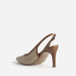 Escarpin slingback beige raphia bout pointu