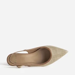 Escarpin slingback beige raphia bout pointu
