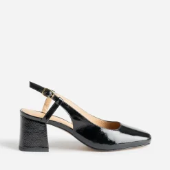 Escarpin slingback noir verni à bouts rapportés