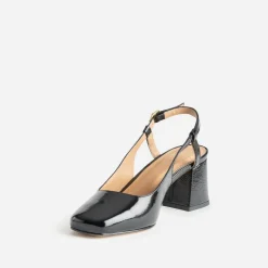 Escarpin slingback noir verni à bouts rapportés