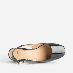 Escarpin slingback noir verni à bouts rapportés
