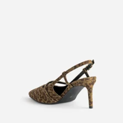 Escarpin slingback TEXTO marron suédé effet léopard