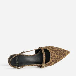 Escarpin slingback TEXTO marron suédé effet léopard
