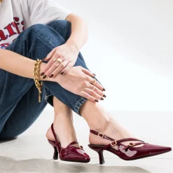 Escarpin slingback TEXTO bordeaux verni