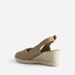 Espadrille compensée beige cuir velours éco-conçu