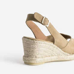 Espadrille compensée beige cuir velours éco-conçu