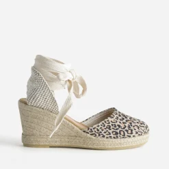 Espadrille compensée beige motif léopard