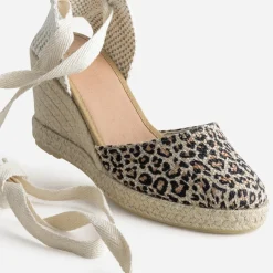 Espadrille compensée beige motif léopard