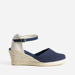 Espadrille compensée bleu marine en toile