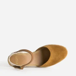 Espadrille compensée camel cuir velours éco-conçu