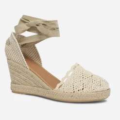 Espadrille compensée écrue façon crochet