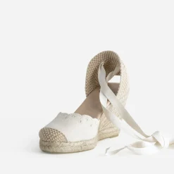Espadrille compensée écrue toile brodée