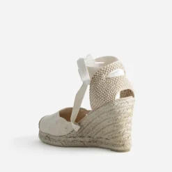 Espadrille compensée écrue toile brodée