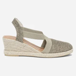 Espadrille compensée marron pailleté or en toile