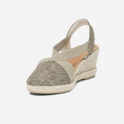 Espadrille compensée marron pailleté or en toile