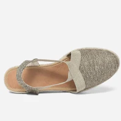 Espadrille compensée marron pailleté or en toile