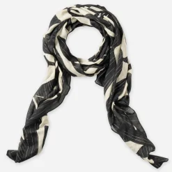 Foulard noir motif maxi feuilles