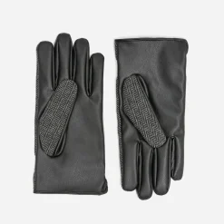 Gants gris bi-matière à motif chevrons