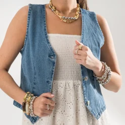 Gilet sans manches TEXTO en jean bleu