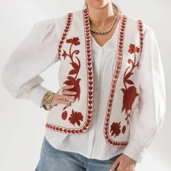 Gilet TEXTO écru maxi broderies