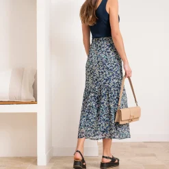 Jupe longue TEXTO marine à motif tachiste