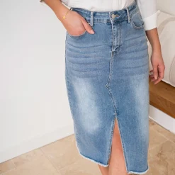 Jupe midi TEXTO bleu délavé en jean