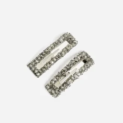 Lot de 2 barrettes-clip grises perlées