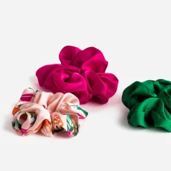 Lot de 3 chouchous fuchsia, vert, imprimé