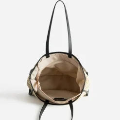 Maxi cabas TEXTO beige paille papier et noir