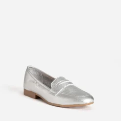 Mocassin argent métallisé cuir