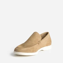 Mocassin beige cuir velours