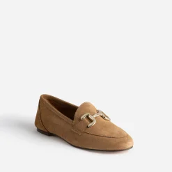 Mocassin beige foncé en cuir velours