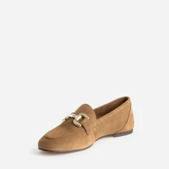 Mocassin beige foncé en cuir velours
