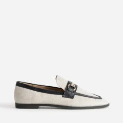 Mocassin bi-matière beige lin et noir