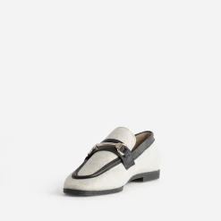 Mocassin bi-matière beige lin et noir