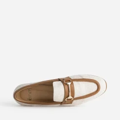 Mocassin bi-matière beige lin et cognac